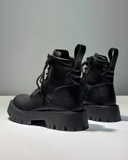 Rebel High-Top Moto Boots - durable PU boots - Rebel High-Top Moto Boots for Adventure Seekers