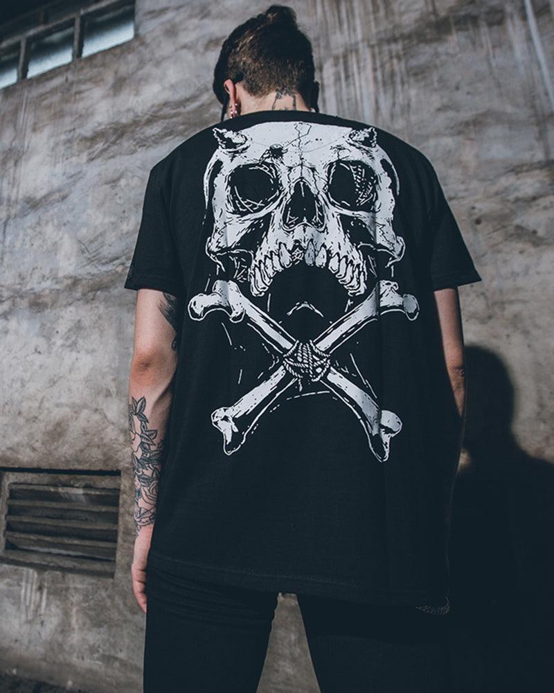Rebel Skull Rock Tee -  black t-shirt - Rock-Inspired Graphic Tee for Techwear Fans