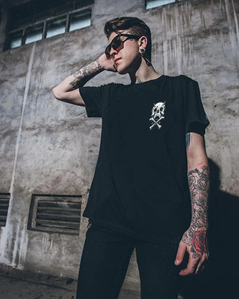 Rebel Skull Rock Tee -  graphic t-shirt - Rock-Inspired Graphic Tee for Techwear Fans