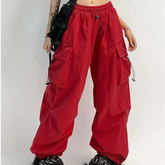 Red Parachute Pants - comfortable streetwear - Bold Red Parachute Pants for Y2K Streetwear