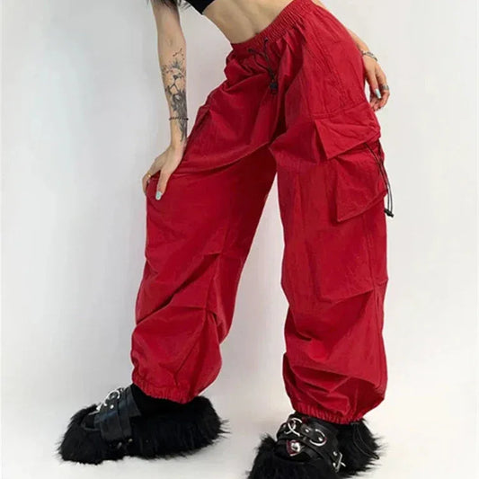 Red Parachute Pants - parachute pants - Bold Red Parachute Pants for Y2K Streetwear