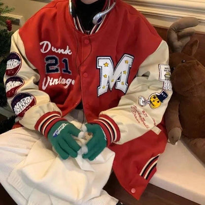 Red varsity jacket - Y2K streetwear - Stylish Unisex Red Varsity Jacket for Streetwear