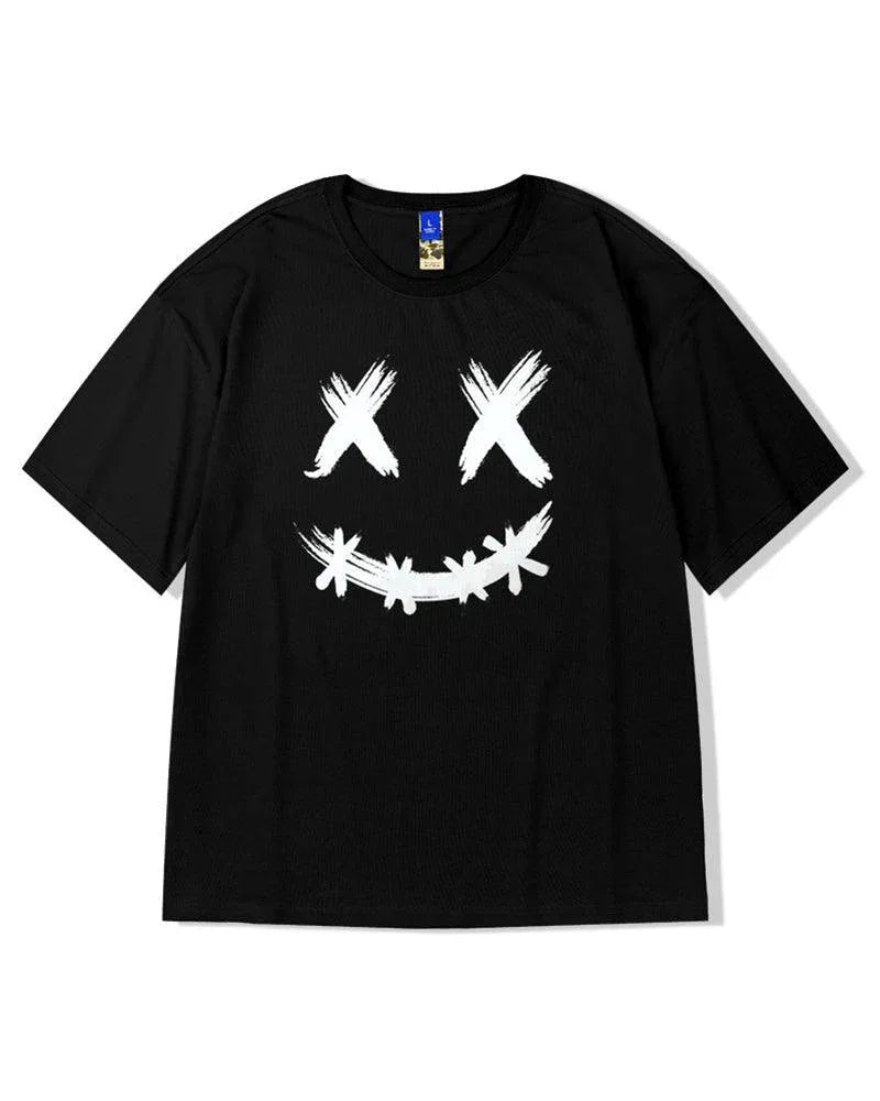 Relaxed Smiley Graphic Tee -  hip-hop style - Smiley Graphic Tee for a Laid-back Style
