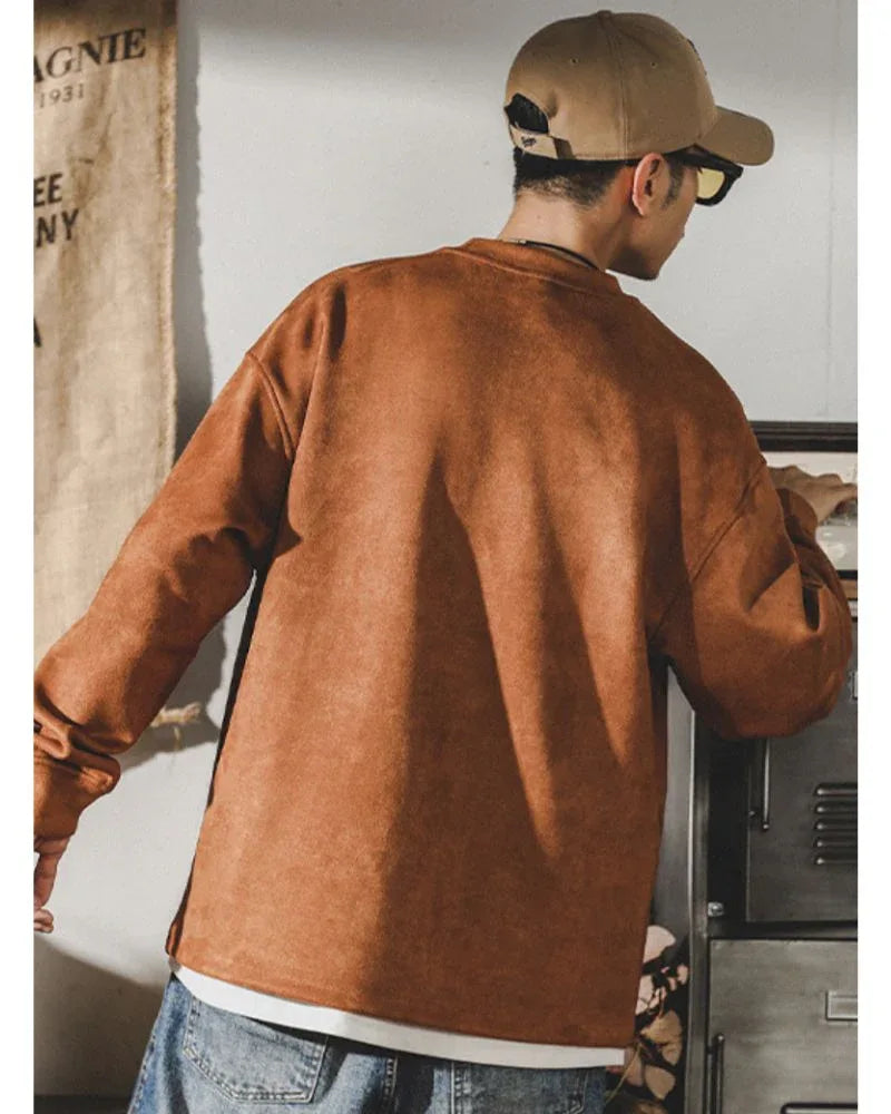 Retro Suede Oversized Hoodie -  luxurious velvet hoodie - Retro Suede Oversized Hoodie for Cozy Comfort