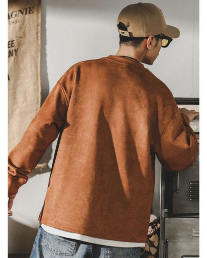Retro Suede Oversized Hoodie -  luxurious velvet hoodie - Retro Suede Oversized Hoodie for Cozy Comfort
