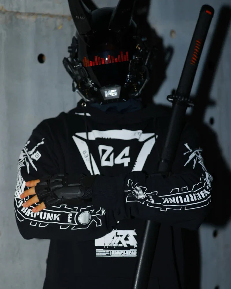 Revolutionary Biker Graphic Hoodie - futuristic urban apparel - Stylish Biker Graphic Hoodie for Urban Wear