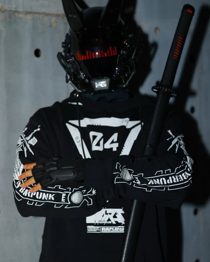 Revolutionary Biker Graphic Hoodie - futuristic urban apparel - Stylish Biker Graphic Hoodie for Urban Wear