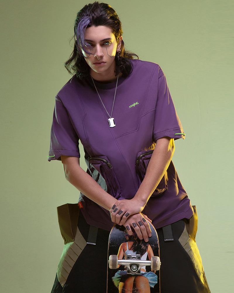 Revolutionary Cyberpunk Pocket Tee - futuristic urban aesthetics - Cyberpunk Pocket Tee in Vibrant Purple