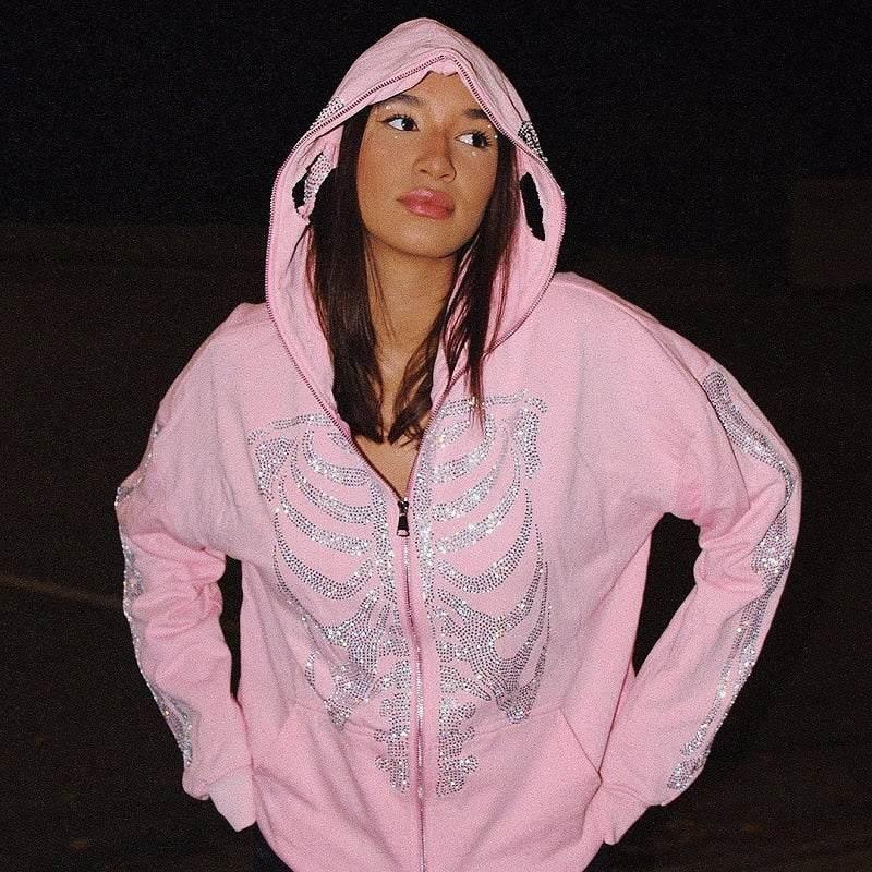 Rhinestone skeleton hoodie - rhinestone hoodie - Rhinestone Skeleton Hoodie for Unique Style