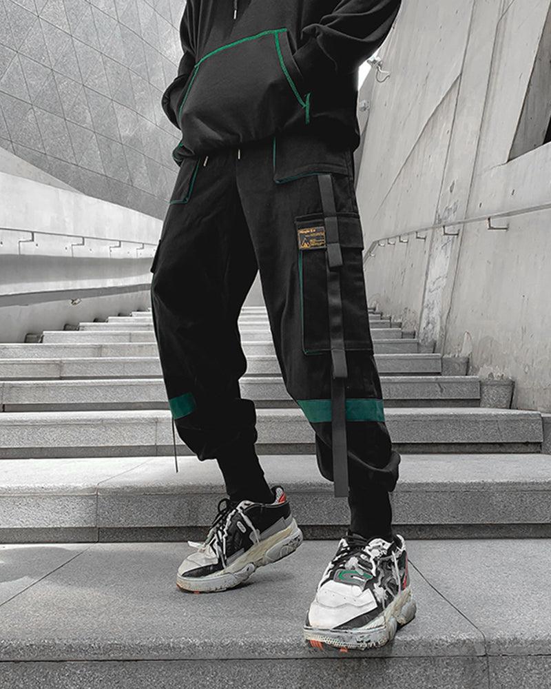 Chic Black Patchwork Cargo Pants
