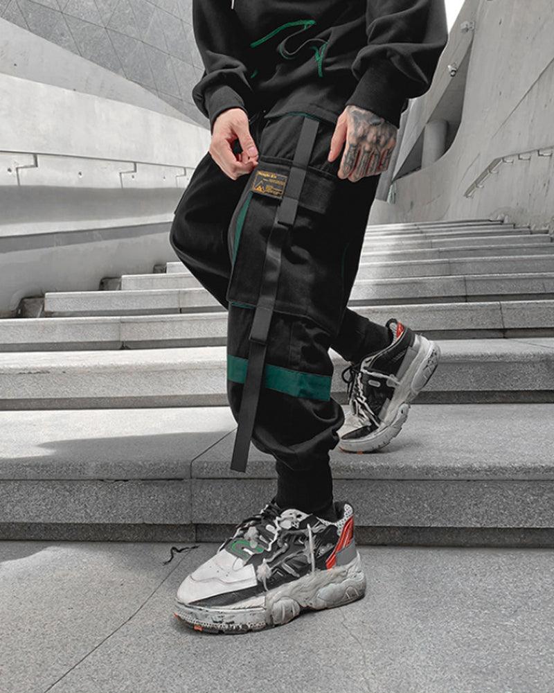Chic Black Patchwork Cargo Pants