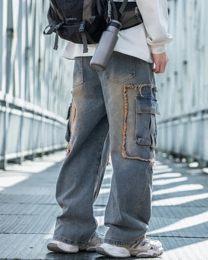 Rugged Style Straight-Leg Jeans -  cargo pocket jeans - Stylish Straight-Leg Jeans for Everyday Comfort