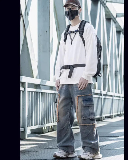Rugged Style Straight-Leg Jeans -  everyday wear - Stylish Straight-Leg Jeans for Everyday Comfort