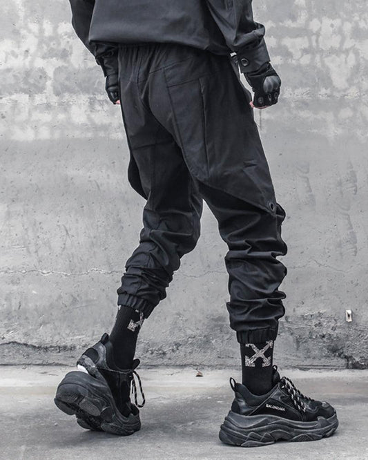 Chic Black Patchwork Cargo Trousers