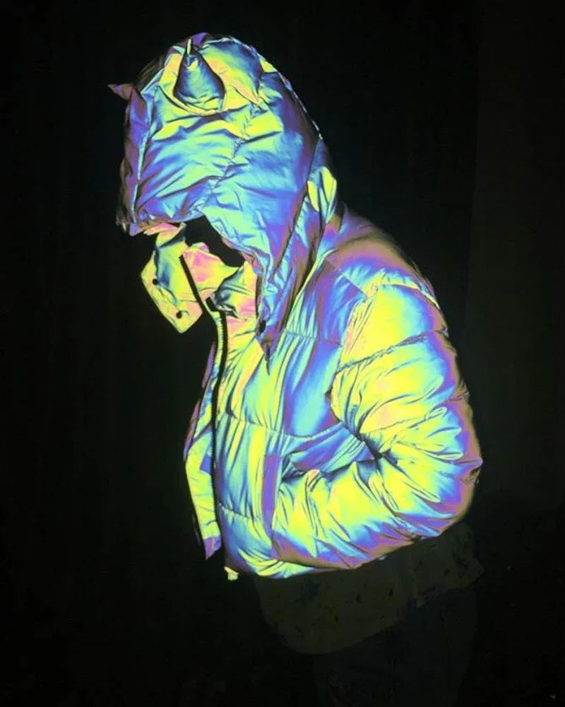 Shimmering Winter Tech Coat -  outdoor adventure jacket - Sleek Reflective Winter Tech Coat for Outings