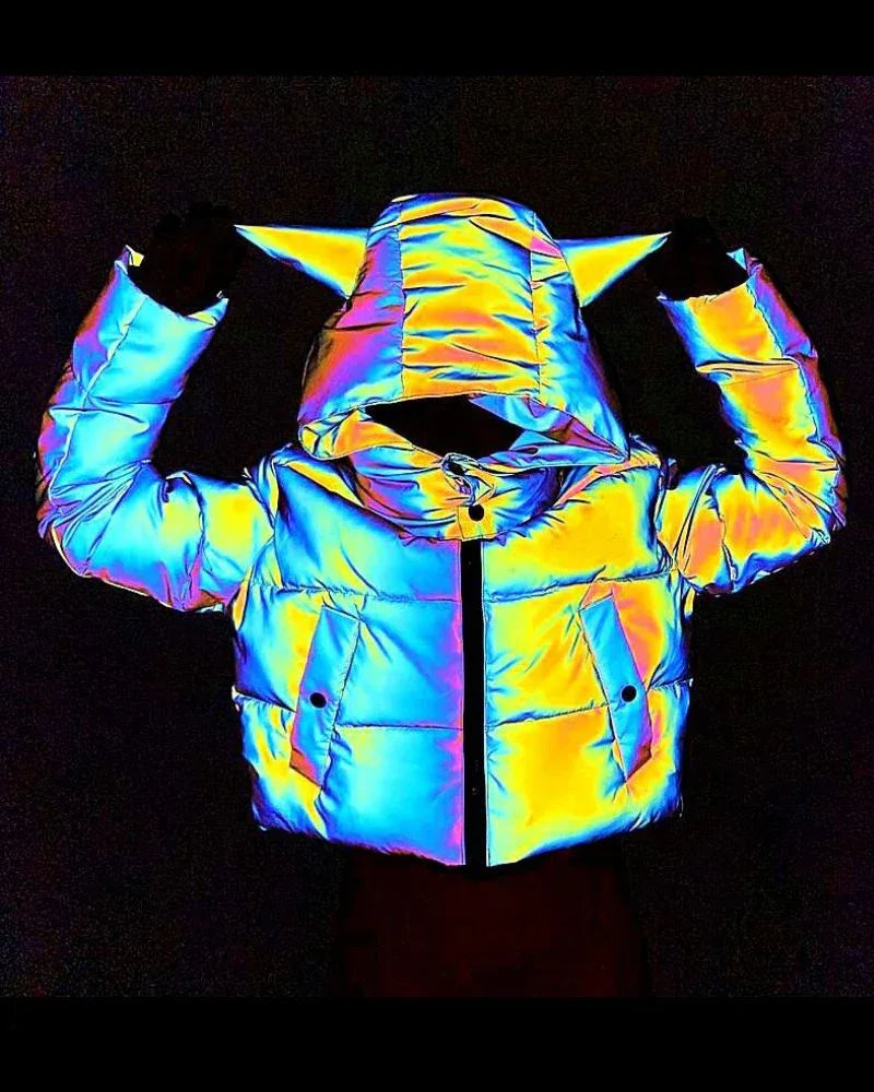 Shimmering Winter Tech Coat -  reflective jacket - Sleek Reflective Winter Tech Coat for Outings