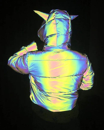 Shimmering Winter Tech Coat - winter coat - Sleek Reflective Winter Tech Coat for Outings