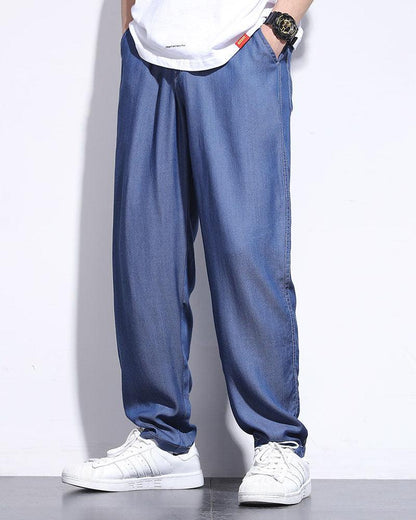 Silk-Blend Denim Lounge Pants - lightweight summer pants - Silk-Blend Denim Lounge Pants for Summer Comfort