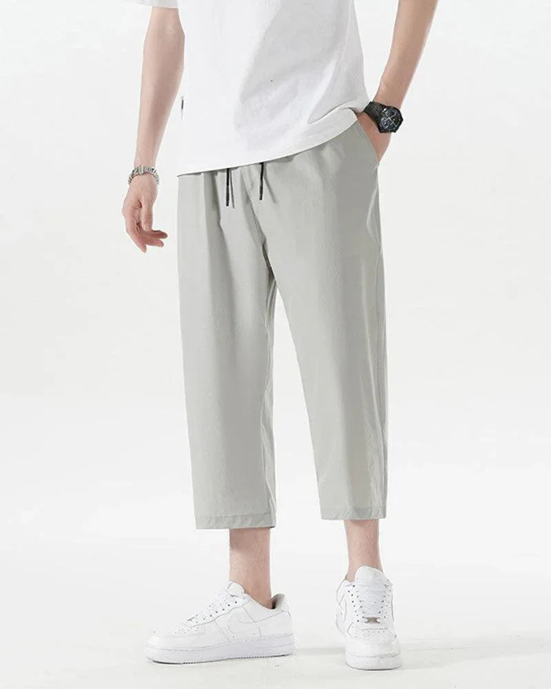 Silky Smooth Calf-Length Trousers -  ice silk pants - Calf-Length Ice Silk Trousers for Summer