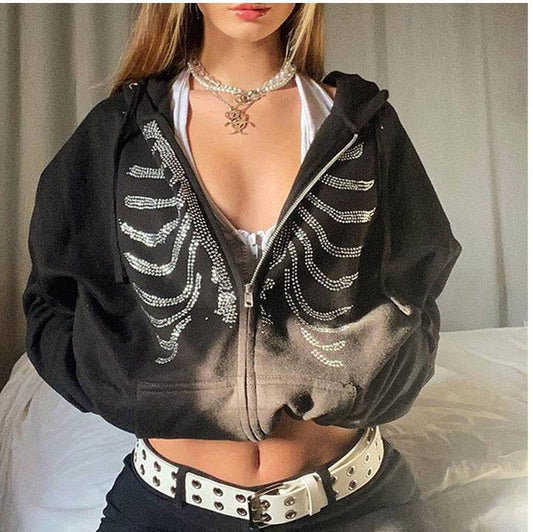 Skeleton Rhinestone Sweatshirt - gothic unisex fashion - Skeleton Rhinestone Sweatshirt for Unisex Style