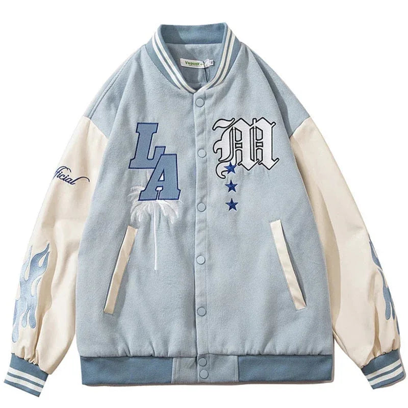 Sky Blue Varsity Jacket - y2k-core - Sky Blue Varsity Jacket for Casual Style