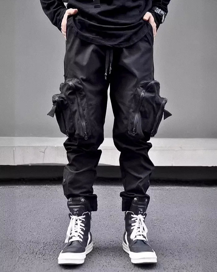 Sleek Black Cargo Trousers -  black trousers - Functional Black Cargo Trousers for Daily Wear