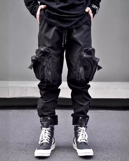 Sleek Black Cargo Trousers -  black trousers - Functional Black Cargo Trousers for Daily Wear