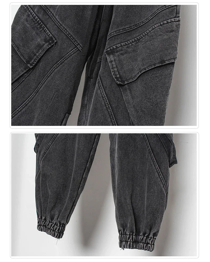 Sleek Black Denim Cargo Trousers -  black pants - Stylish Black Denim Cargo Trousers for All