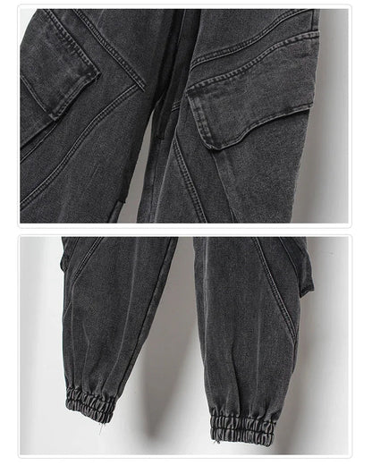 Sleek Black Denim Cargo Trousers -  black pants - Stylish Black Denim Cargo Trousers for All
