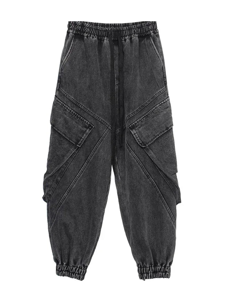 Sleek Black Denim Cargo Trousers - cargo trousers - Stylish Black Denim Cargo Trousers for All