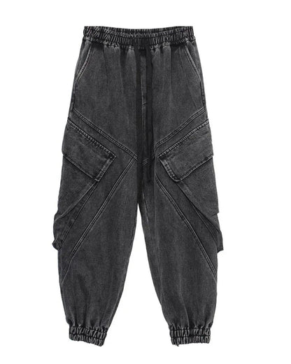 Sleek Black Denim Cargo Trousers - cargo trousers - Stylish Black Denim Cargo Trousers for All