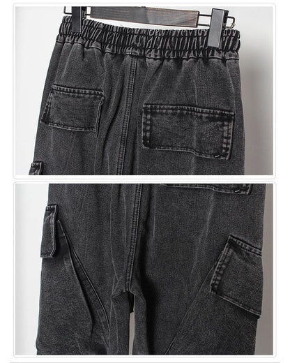 Sleek Black Denim Cargo Trousers -  comfortable cargo trousers - Stylish Black Denim Cargo Trousers for All