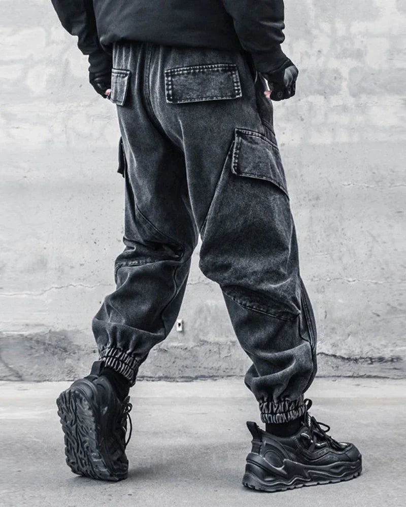 Sleek Black Denim Cargo Trousers -  comfortable cargo trousers - Stylish Black Denim Cargo Trousers for All