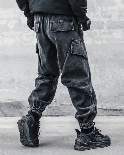 Sleek Black Denim Cargo Trousers -  comfortable cargo trousers - Stylish Black Denim Cargo Trousers for All
