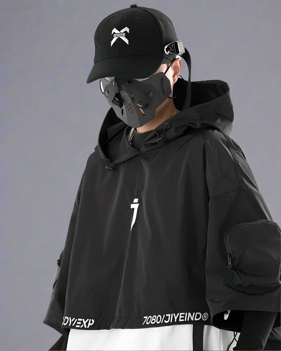 Sleek Black Hooded Cloak -  techwear - Stylish Hooded Cloak for Urban Adventurers