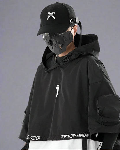 Sleek Black Hooded Cloak -  techwear - Stylish Hooded Cloak for Urban Adventurers
