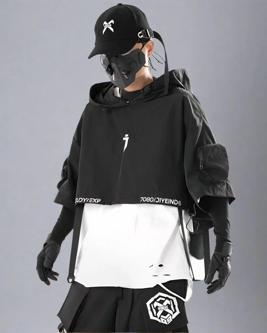 Sleek Black Hooded Cloak - outdoor activities cloak - Stylish Hooded Cloak for Urban Adventurers