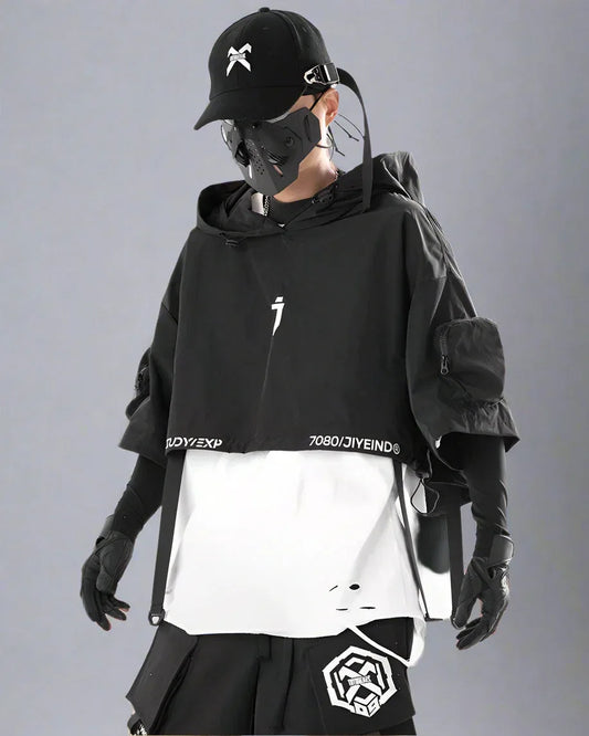 Sleek Black Hooded Cloak - outdoor activities cloak - Stylish Hooded Cloak for Urban Adventurers