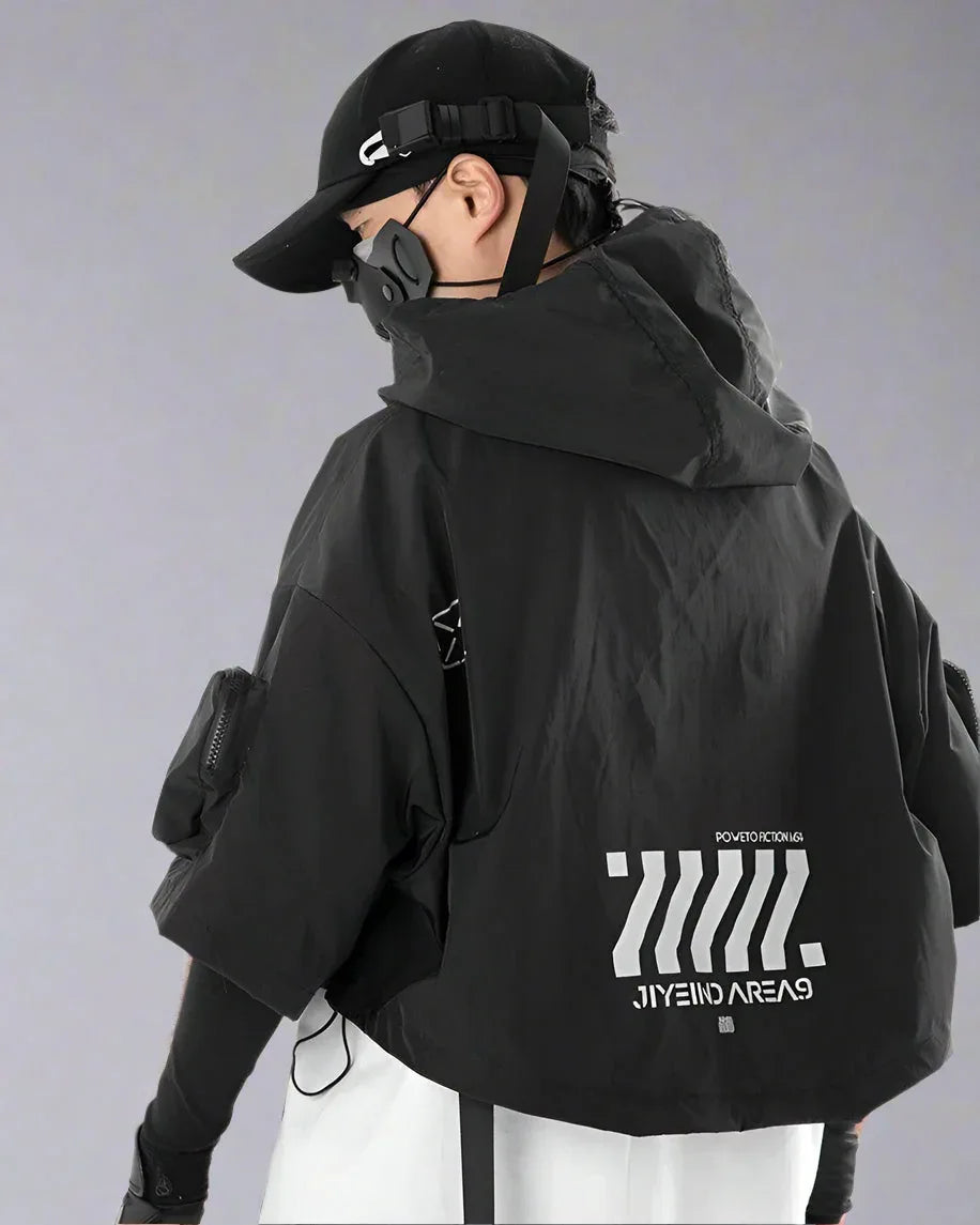 Sleek Black Hooded Cloak -  urban exploration - Stylish Hooded Cloak for Urban Adventurers