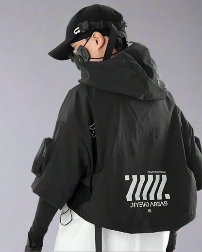 Sleek Black Hooded Cloak -  urban exploration - Stylish Hooded Cloak for Urban Adventurers