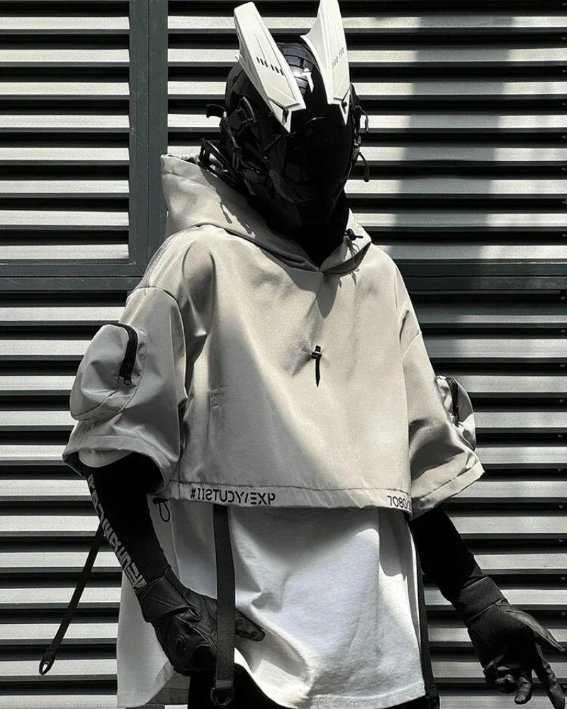 Sleek Black Hooded Cloak - techwear-core - Stylish Hooded Cloak for Urban Adventurers