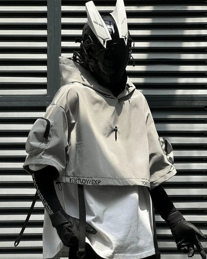 Sleek Black Hooded Cloak - techwear-core - Stylish Hooded Cloak for Urban Adventurers