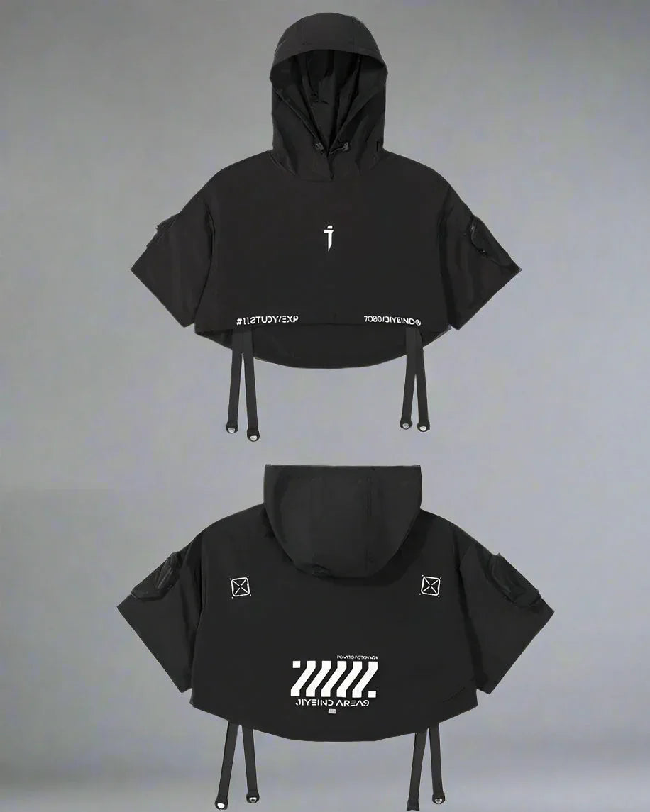 Sleek Black Hooded Cloak - hooded cloak - Stylish Hooded Cloak for Urban Adventurers