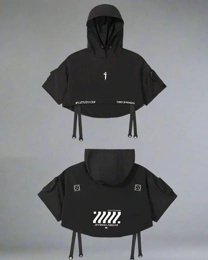 Sleek Black Hooded Cloak - hooded cloak - Stylish Hooded Cloak for Urban Adventurers