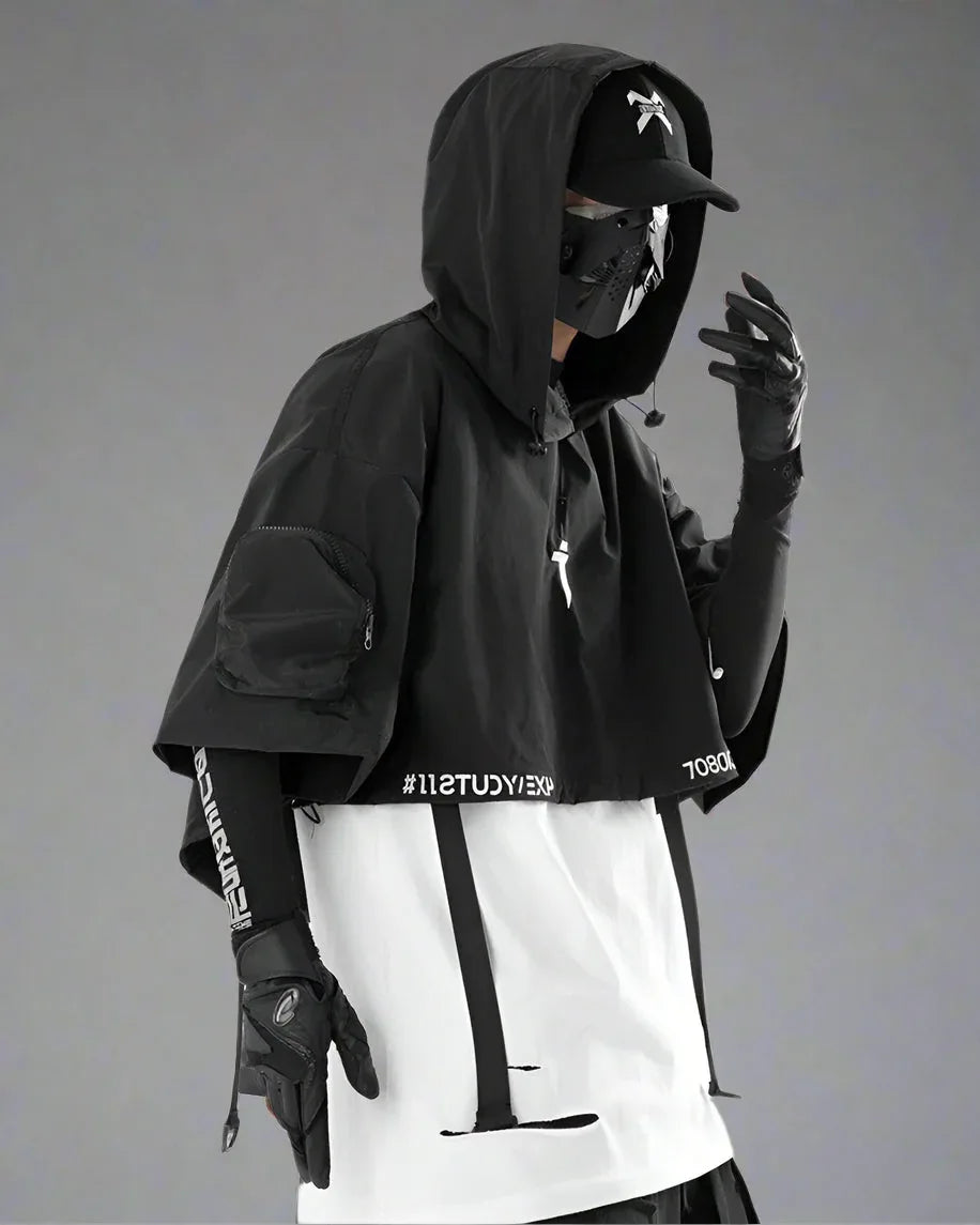Sleek Black Hooded Cloak -  lightweight cloak - Stylish Hooded Cloak for Urban Adventurers