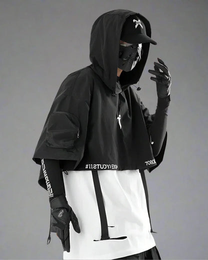 Sleek Black Hooded Cloak -  lightweight cloak - Stylish Hooded Cloak for Urban Adventurers