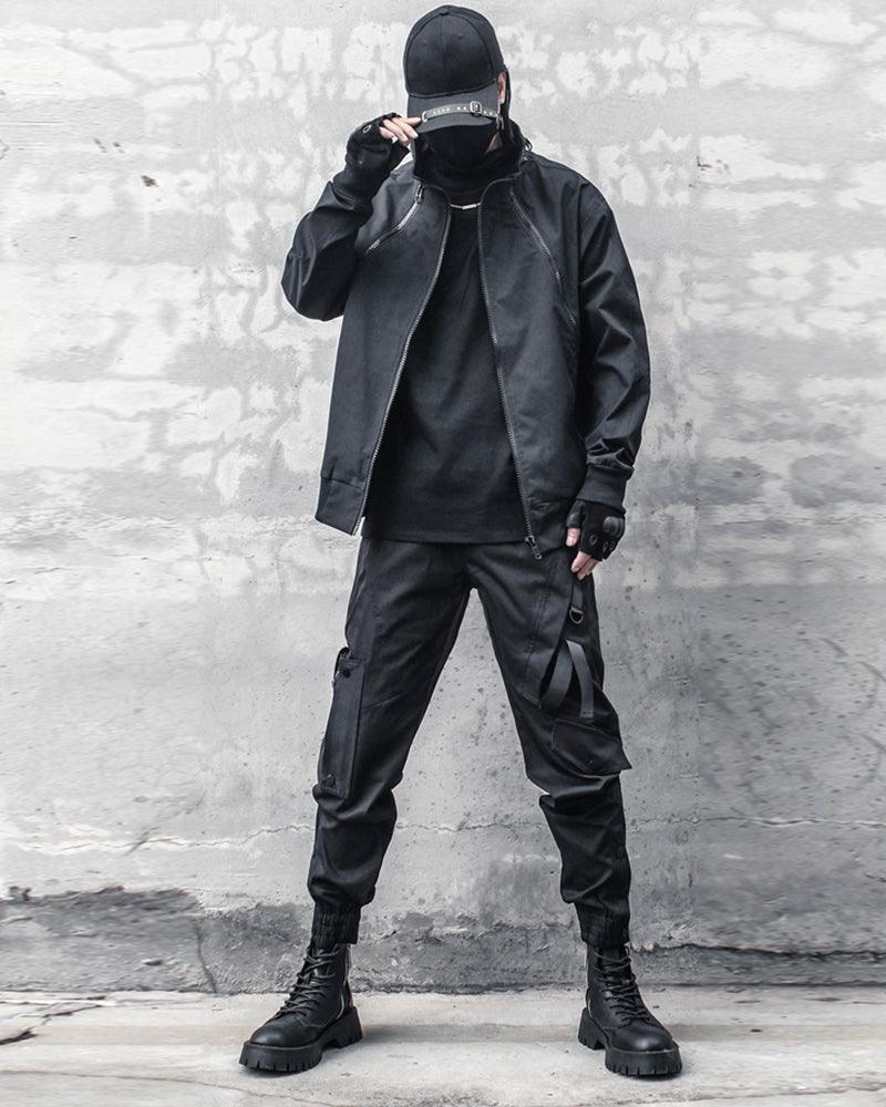 Sleek Black Slim Cargo Pants -  techwear - Sleek Black Slim Cargo Pants for Modern Style