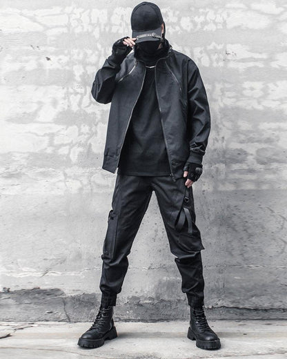 Sleek Black Slim Cargo Pants -  techwear - Sleek Black Slim Cargo Pants for Modern Style