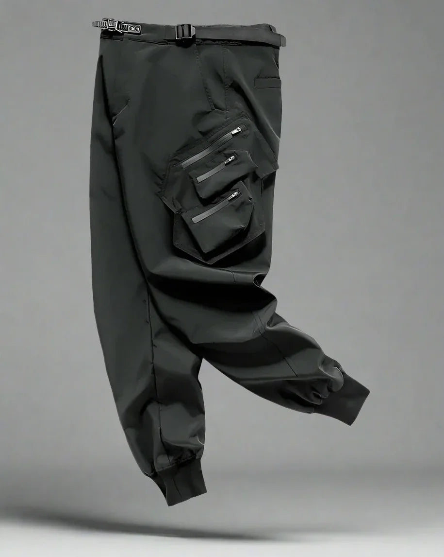 Sleek Black Techwear Cargo Pants -  adaptable techwear pants - Sleek Black Techwear Cargo Pants for Everyday Use