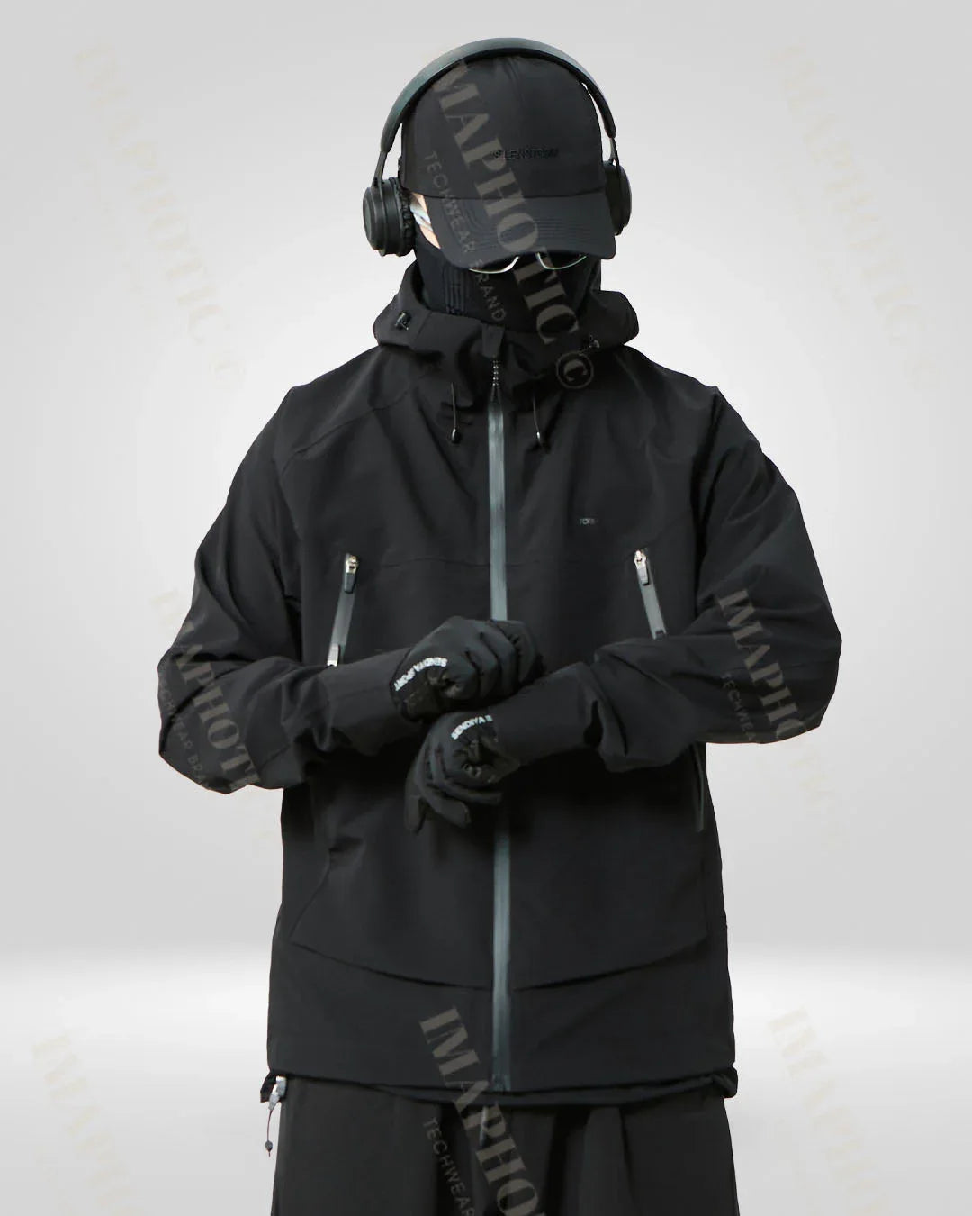 Sleek Black Windbreaker Jacket -  adjustable hood windbreaker - Sleek Black Windbreaker Jacket for Winter